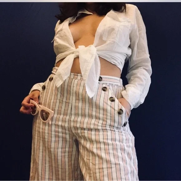 American Eagle Outfitters Striped Wide-Leg Pants - Cream and Tan - Picture 4 of 4